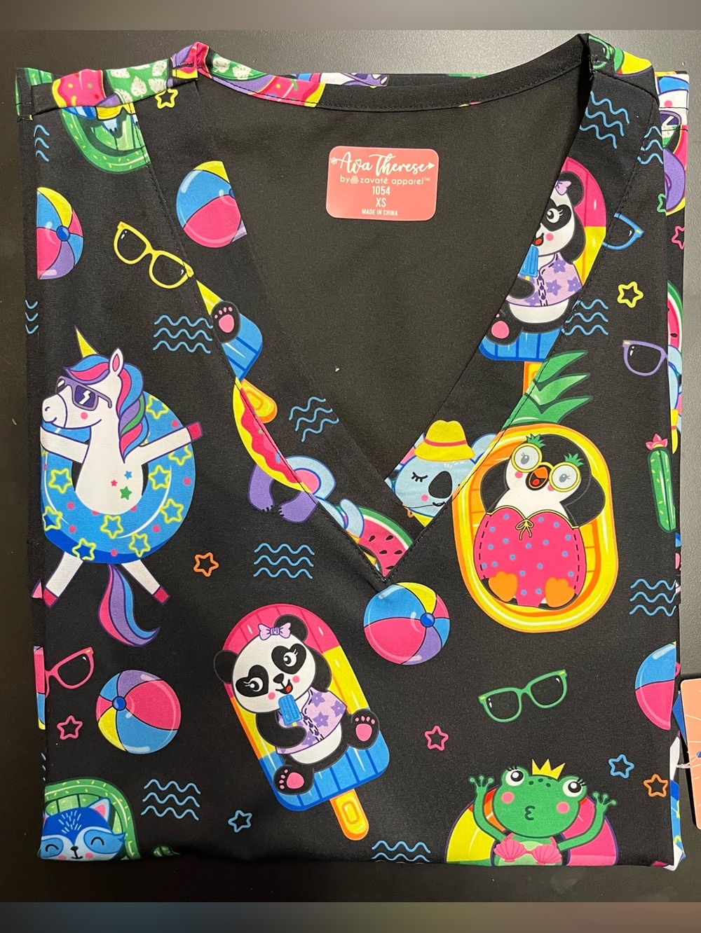 Zavate Animal Pool Party Printed Summer Scrub Top Multi Sizes